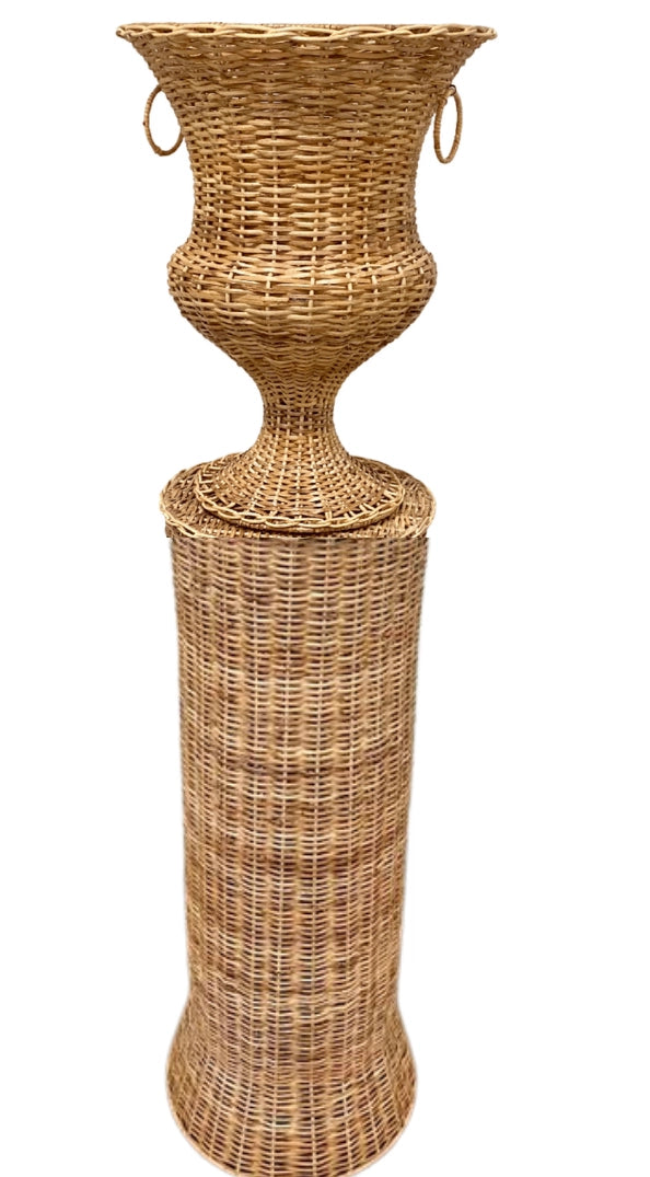 Large Wicker Urn and Pedestal Vase