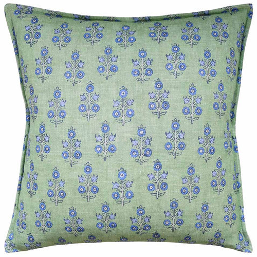 Poppy Sprig / Green and Blue Pillow