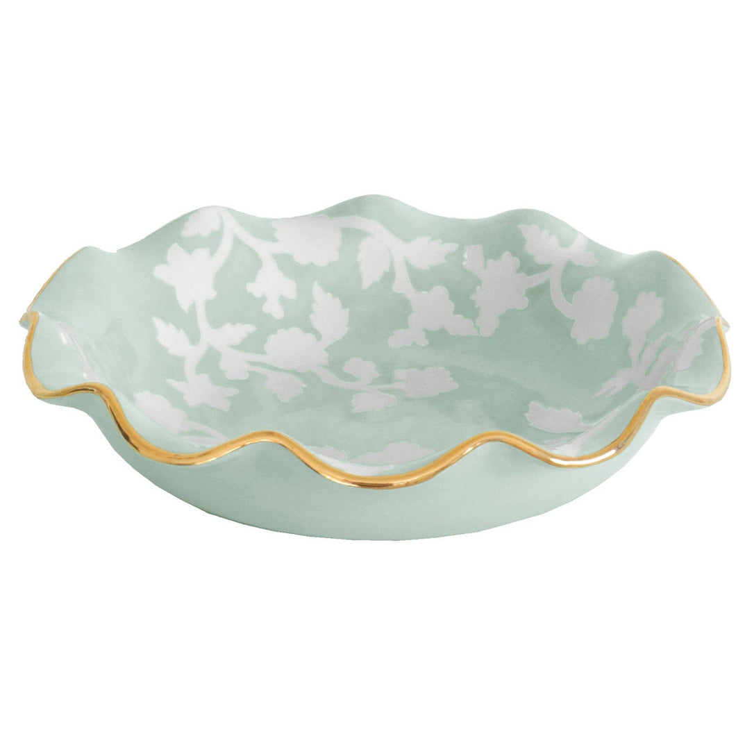 Chinoiserie Dreams Scalloped Bowls with 22K Gold Accent: Sea Glass / Large