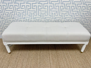 Sienna Bench, Shell White with Beige Ticking Fabric