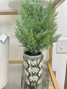 Ikat Bud Vase with artificial juniper tree