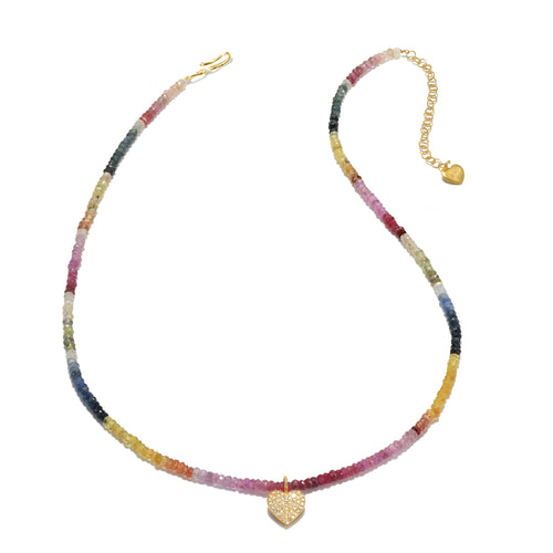 Sapphire & Diamond Heart Necklace: Gold