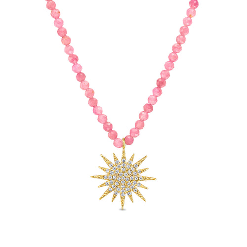Gemstone Sunburst Rainbow Necklace - Pink Tourmaline