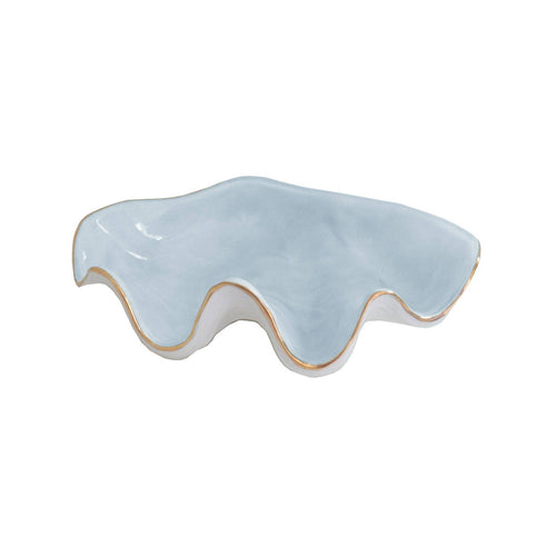 Clam Shell Bowl with 22K Gold Accent: Pale Sheer Blue / Large
