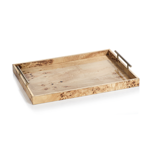 Leiden Burl wood Tray with Gold Handles, Large