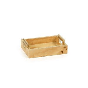 Leiden Burl wood Tray with Gold Handles, Small
