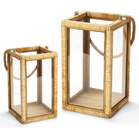 Decorative Rattan Lanterns with Rope Handle - Small